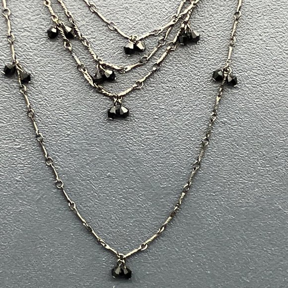 Long Multistrand Necklace As Is Gunmetal Silver Black Faceted Beads Dangles - Picture 3 of 10